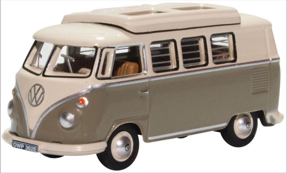 Oxford Diecast VW T1 Camper Mouse Grey / Pearl White